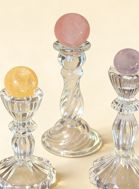 超精致！天然水晶琉璃底座烛台水晶球多功能支架法式复古