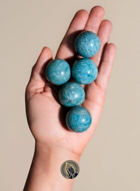 PRAY天然天河石亚马逊石水晶球真理之石真相创意摆件精品