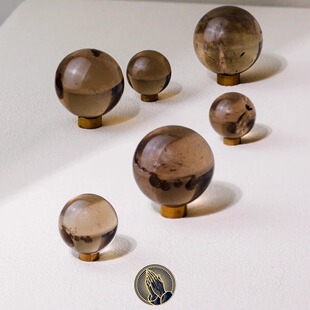 PRAY天然巴西烟晶茶晶球晶柱专注平静抗压力摆件保护风水能量补充