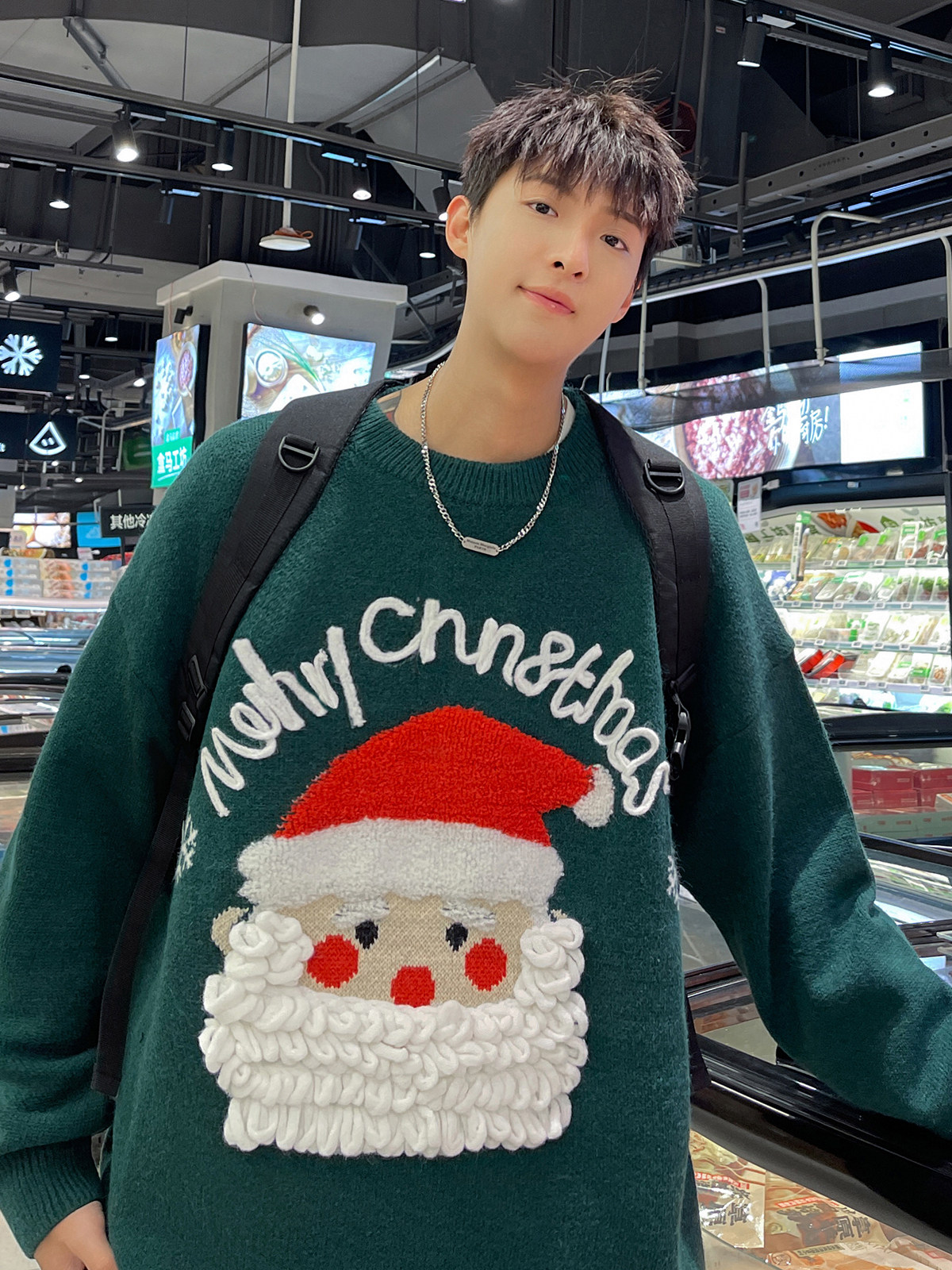 가을 겨울 남성용 산타클로스 라운드 넥 스웨터 아메리칸 스타일의 트렌디한 브랜드 커플룩 루즈하고 활용도가 높은 캐주얼 스웨터