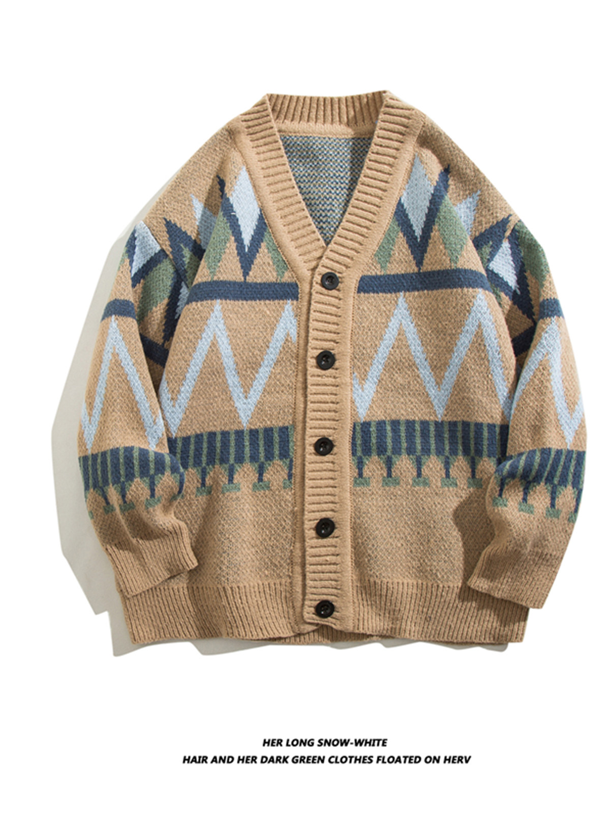 가을 겨울 남성용 일본식 복고풍 자카드 가디건 스웨터 트렌드 루즈하고 다양한 마름모 캐주얼 니트 재킷