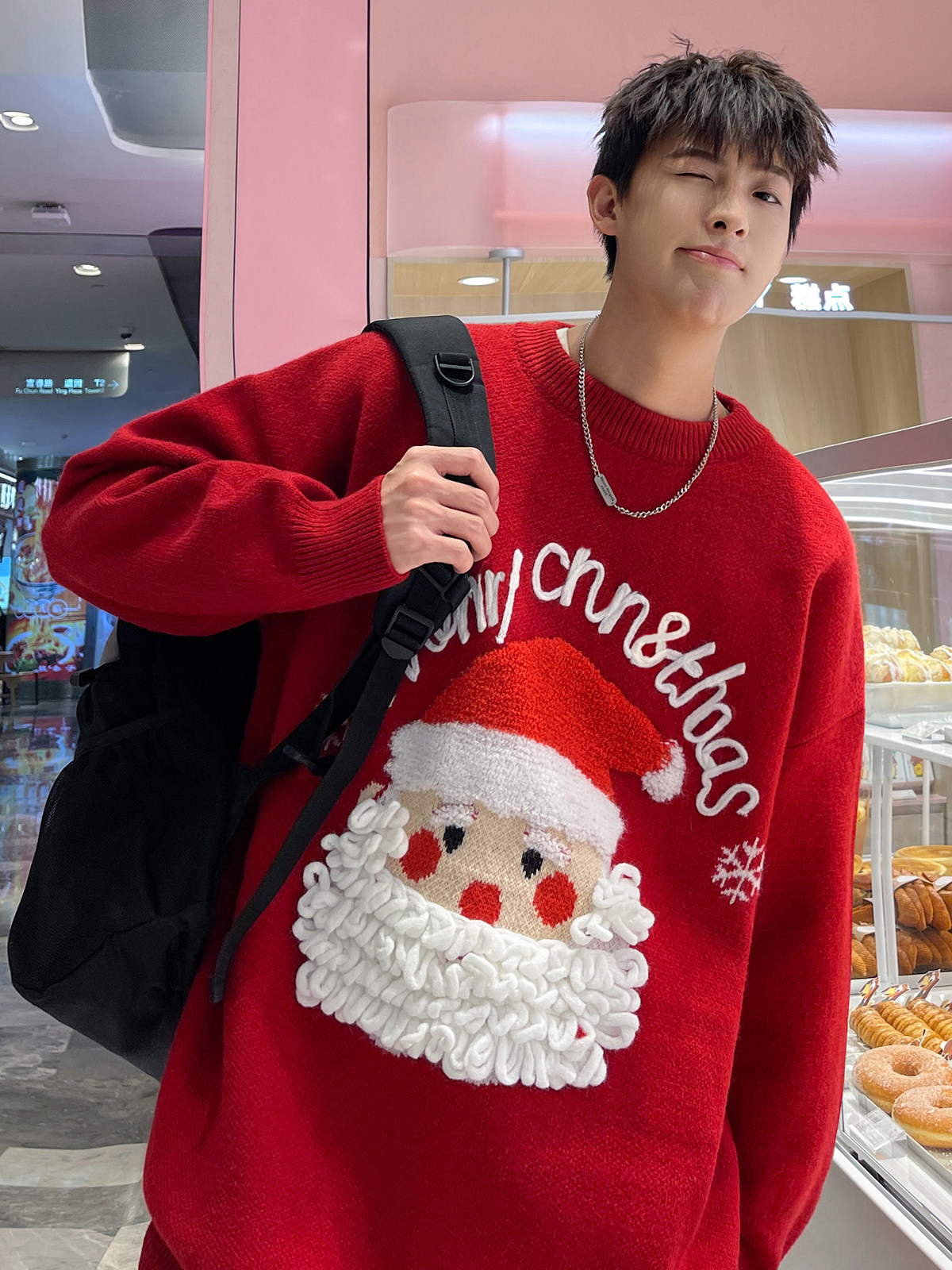 가을 겨울 남성용 산타클로스 라운드 넥 스웨터 아메리칸 스타일의 트렌디한 브랜드 커플룩 루즈하고 활용도가 높은 캐주얼 스웨터