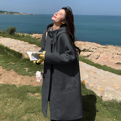 现货    2026新款双面羊绒大衣时尚保暖外套女连帽外套大衣