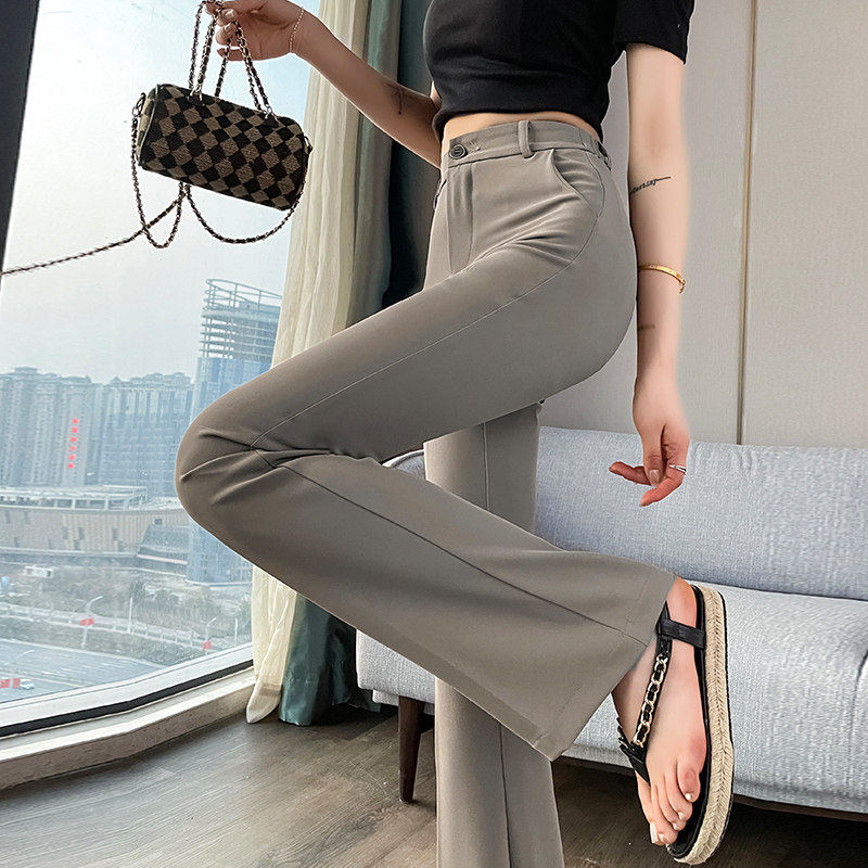 西装微喇叭裤女夏季薄款冰丝2026新款高腰显瘦垂感裤子小个子休闲