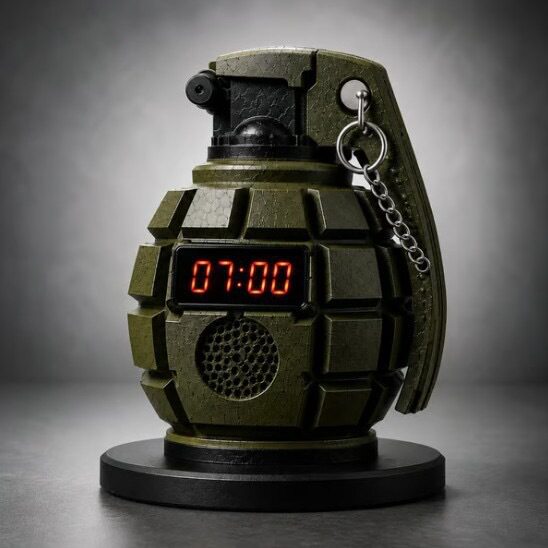 【现货】Grenade Alarm Clock手榴弹造型闹钟炸弹座钟带LED和声效