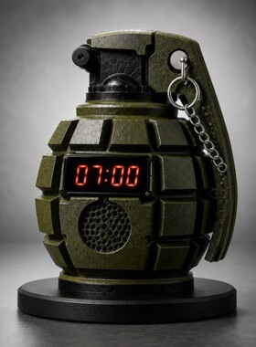 【现货】Grenade Alarm Clock手榴弹造型闹钟炸弹座钟带LED和声效
