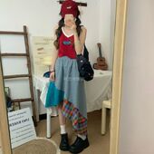 小上衣 辣妹穿搭酷辣无袖 美式 橘色腊肠狗吊带背心女夏外穿2025新款