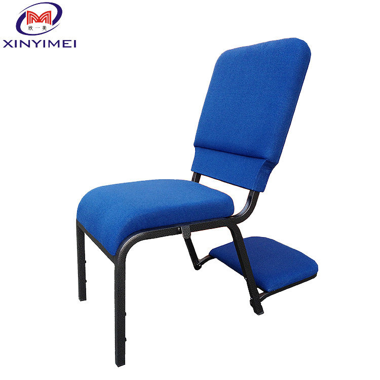 出口欧美 定制logo刺绣印花 教徒跪拜椅子 配翻折金属脚踏教堂椅