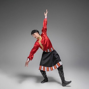 藏族舞蹈男藏袍演出服练功服西藏旅拍少数民族舞台艺考锅庄表演服