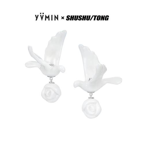 YVMIN尤目陶瓷鸽子与玫瑰耳钉