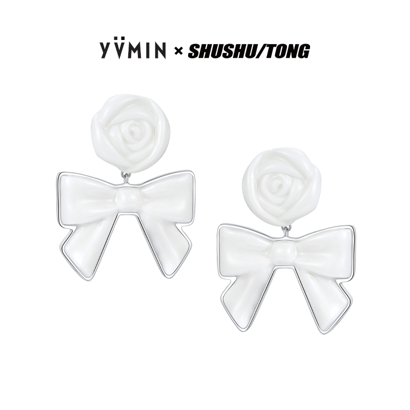 YVMIN尤目xSHUSHUTONG 陶瓷玫瑰密镶蝴蝶结耳钉生日礼物新品
