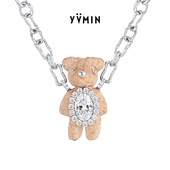 YVMIN尤目 木质小熊镀金珠链项链手工设计师款 情人节生日礼物