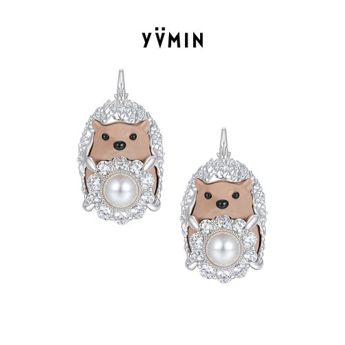 YVMIN尤目 金属刺猬珍珠花耳钉设计师生日礼物