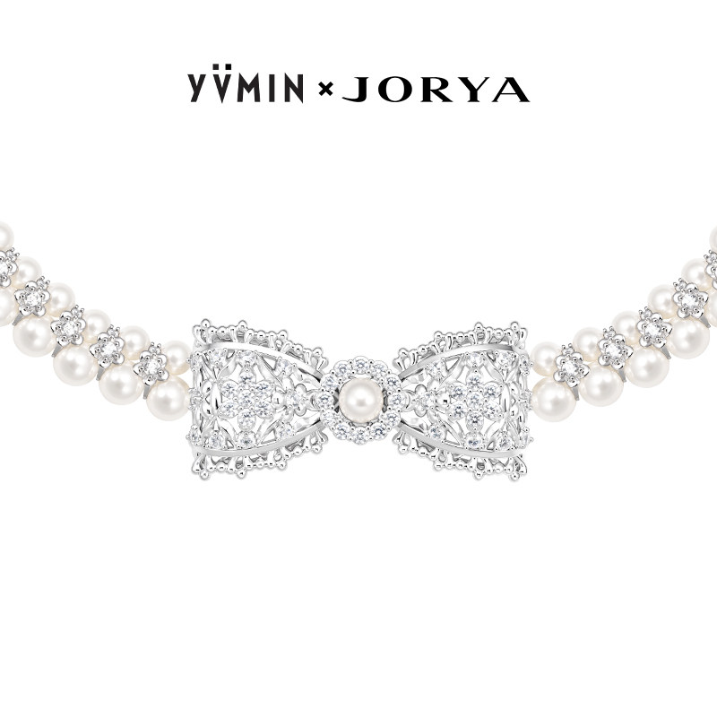 YVMIN尤目 x JORYA 多层珍珠宝石花蕾丝蝴蝶结项链choker生日礼物