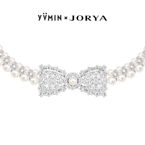 YVMIN尤目 x JORYA 多层珍珠宝石花蕾丝蝴蝶结项链choker生日礼物
