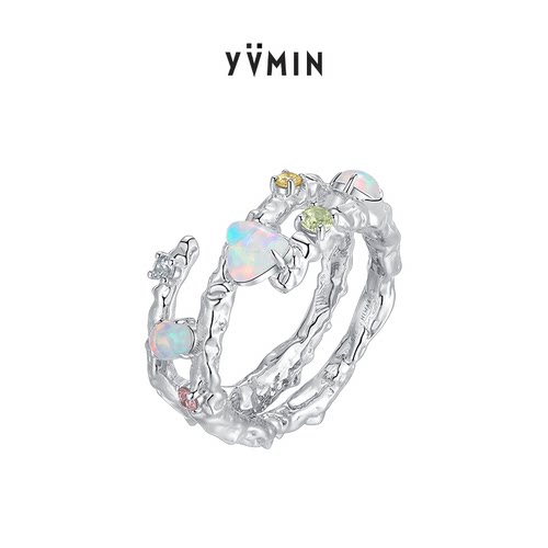 YVMIN尤目糖纸肌理欧泊双层戒指