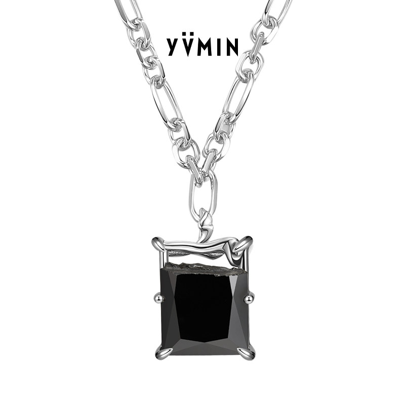 YVMIN尤目 涟漪系列 方形破碎宝石S925银项链圣诞生日礼物情侣款
