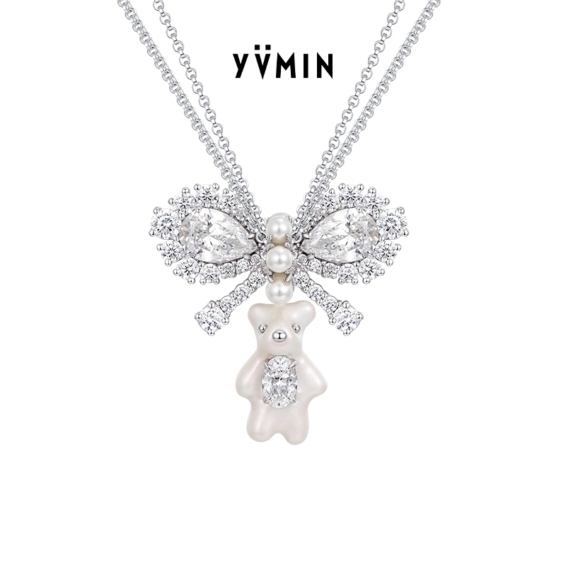 YVMIN尤目 宝石蝴蝶结珠光小熊项链锁骨链设计师生日礼物新品