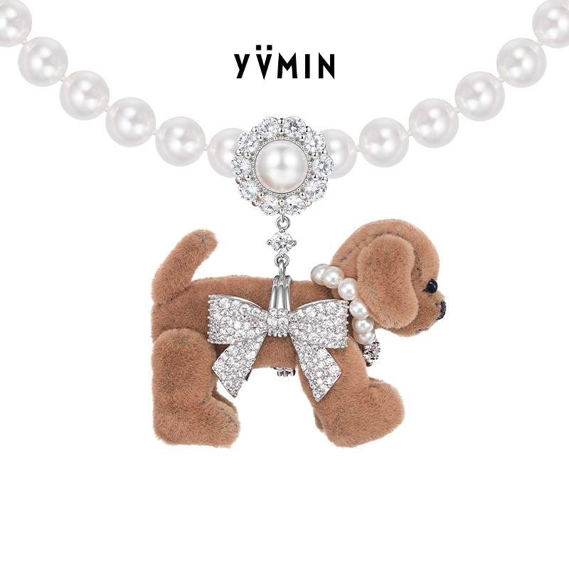 YVMIN尤目 密镶钻蝴蝶结布偶狗项链设计师款生日礼物新品