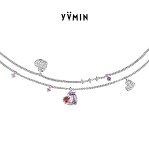 YVMIN尤目 甜食系列 宝石爱心双层项链锁骨链生日礼物