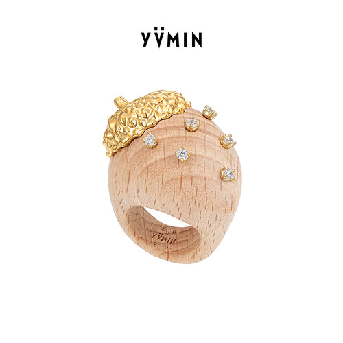 YVMIN尤目 木质橡果宝石戒指设计师生日礼物
