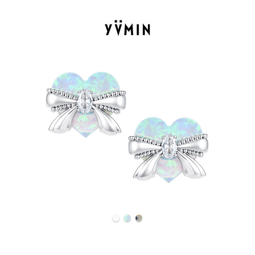 YVMIN尤目 爱心蝴蝶结耳钉925银饰耳饰女设计师生日礼物女生