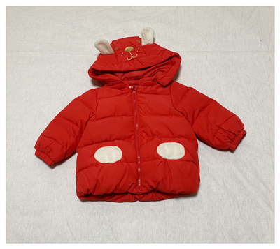 品牌童装冬款男童婴童宝宝连帽系扣长袖白鸭绒厚款羽绒服红色73码