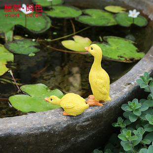 饰品 树脂小黄鸭子动物迷你摆件花园庭院盆栽花盆水缸造景微景观装