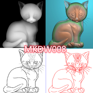 猫精雕图新款猫文泰线雕图猫浮雕灰度图线雕矢量图