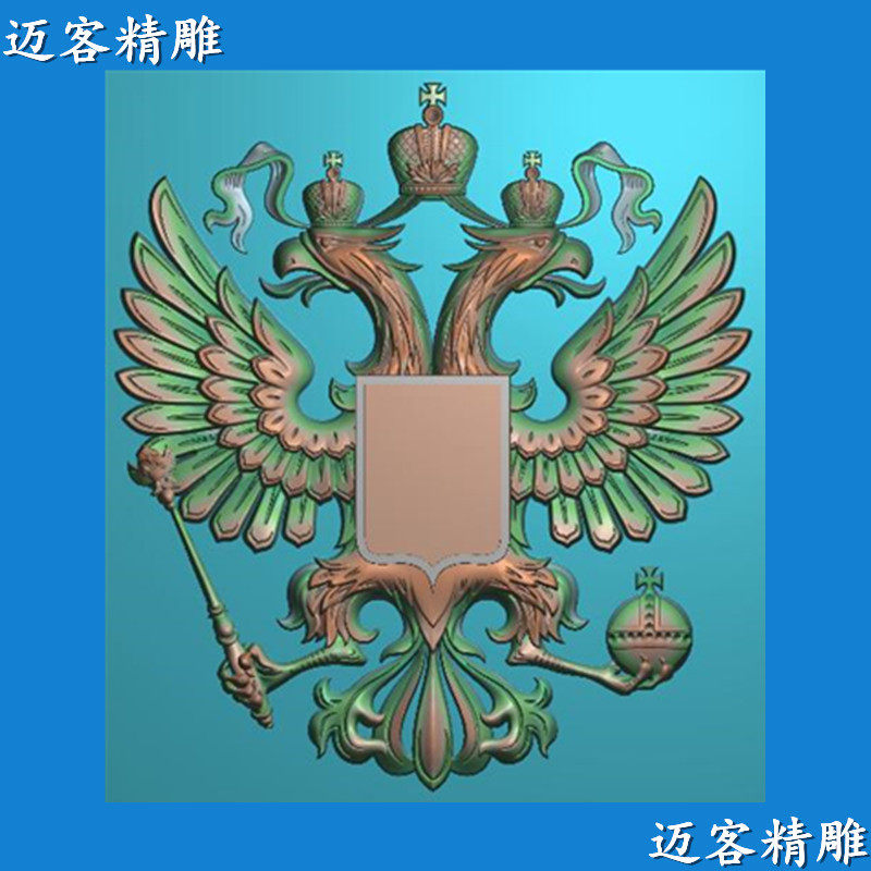 鹰精雕图俄罗斯国徽浮雕灰度图线雕矢量图