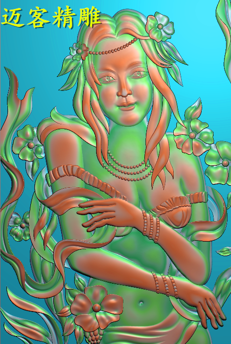 美女仙女精雕图浮雕灰度图婀娜性感浴室会所卧室壁画磁雕uv