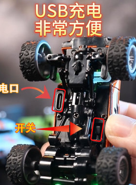 1:64儿童男孩玩具后驱迷你大脚车合金遥控越野车RC赛车生日礼物