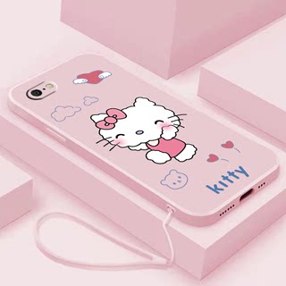 超可爱KT猫咪苹果6splus手机壳iPhone8plus卡通kitty软壳7plus液态硅胶se2带挂绳女款全包镜头磨砂网红保护套