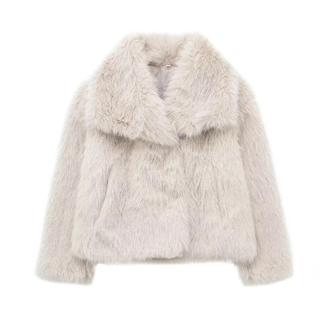 Zara Ecru Short Faux Fur Jacke foto 3