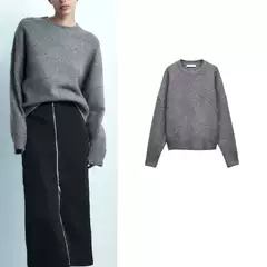 Spring new women's round neck pullover loose and versatile long sleeved short sweater soft knit sweater 2142186