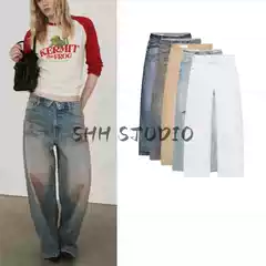 Spring and Summer New Women's Clothing Metal Button Zipper Mid-Waist Casual Ripped Cuffed Jeans 5252014