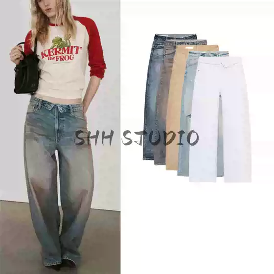 Spring and Summer New Women's Clothing Metal Button Zipper Mid-Waist Casual Ripped Cuffed Jeans 5252014