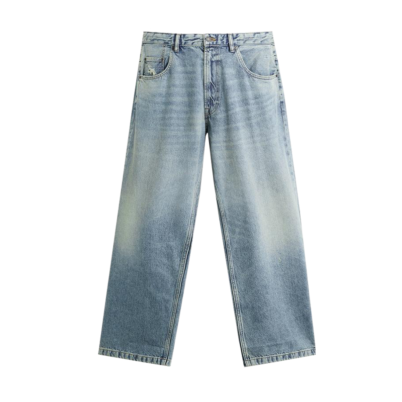 thumbnail for Za Fall and winter New Men&#039;s Wear French Retro Cotton Loose Washed Denim Casual Straight-leg pants 8062380