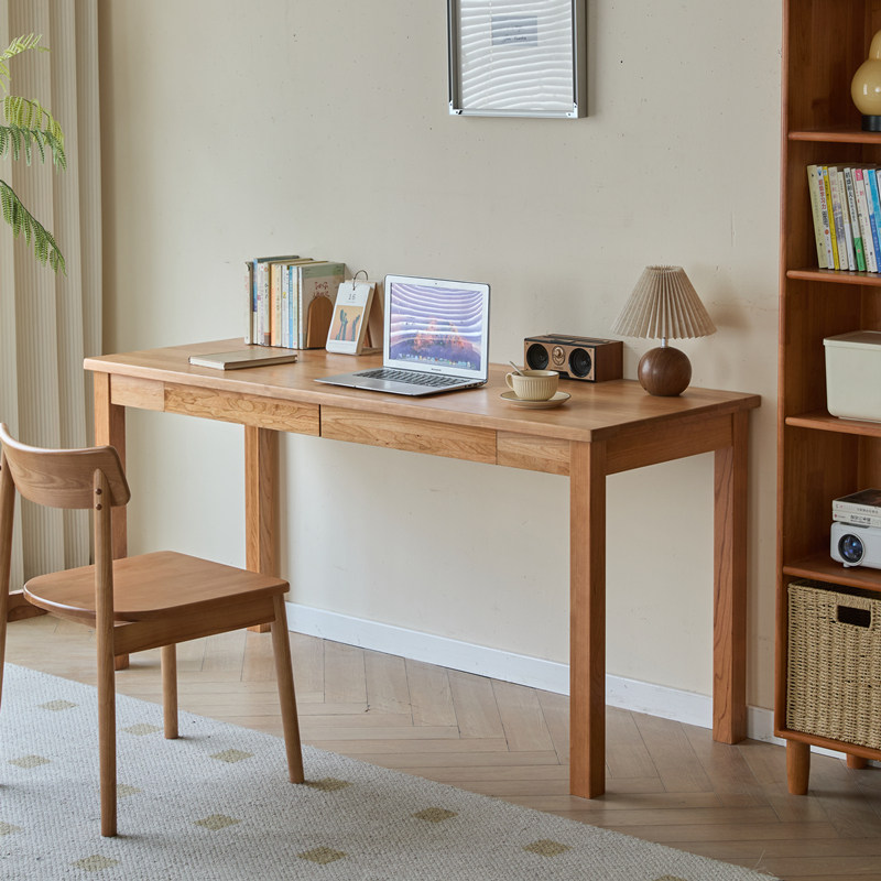 北美樱桃木书桌简约长方形带抽屉办公桌原木风学习桌卧室床边桌