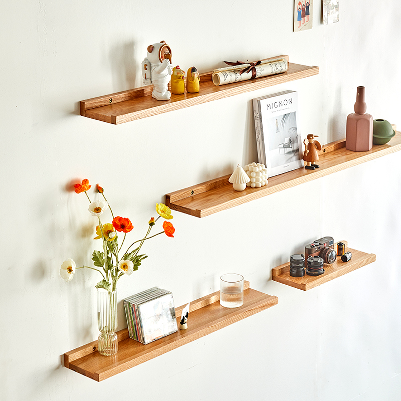 实木一字隔板红橡木悬空置物板