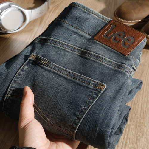 美国正品lee运动修身直筒牛仔裤