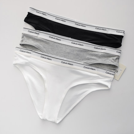 Calvin Klein循环提花腰边内裤女士CK低腰性感比基尼三角裤三条装