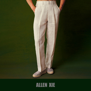 诺曼底亚麻休闲长裤男夏季薄款透气宽松百搭裤子Allen Xie艾伦谢