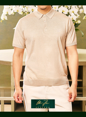 丝羊绒羊毛短袖Polo衫翻领三粒扣套头T恤男春夏新Allen Xie艾伦谢