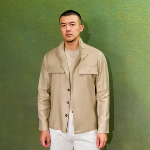 Xie艾伦谢 春秋翻领口袋Allen 衬衫 夹克薄外套男休闲商务亚麻长袖