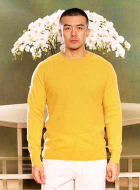 粗针圆领山羊绒衫套头针织纯色毛衣男秋冬Allen Xie艾伦谢