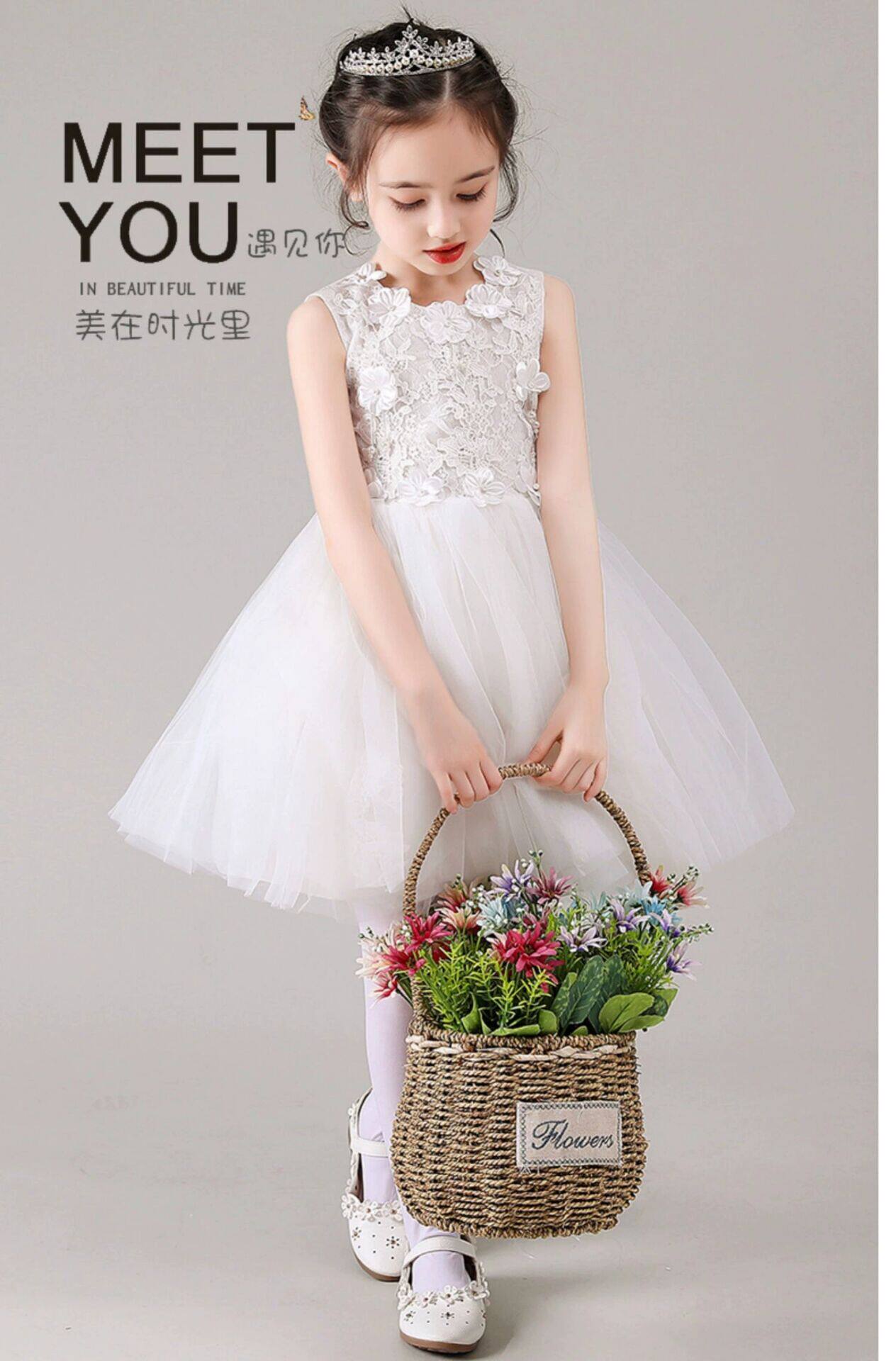 儿童婚纱礼服小女孩春夏新款公主裙钢琴六一演出服花童蓬蓬连衣裙