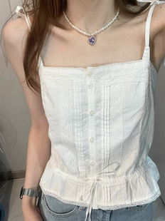 BrandyBM单排扣蕾丝系带吊带背心bm纯棉外搭短款上衣夏Maeve top