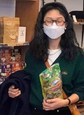 BM官网新款秋季Fever八奶同款复古圣诞绿V领针织衫bm毛衣开衫外套