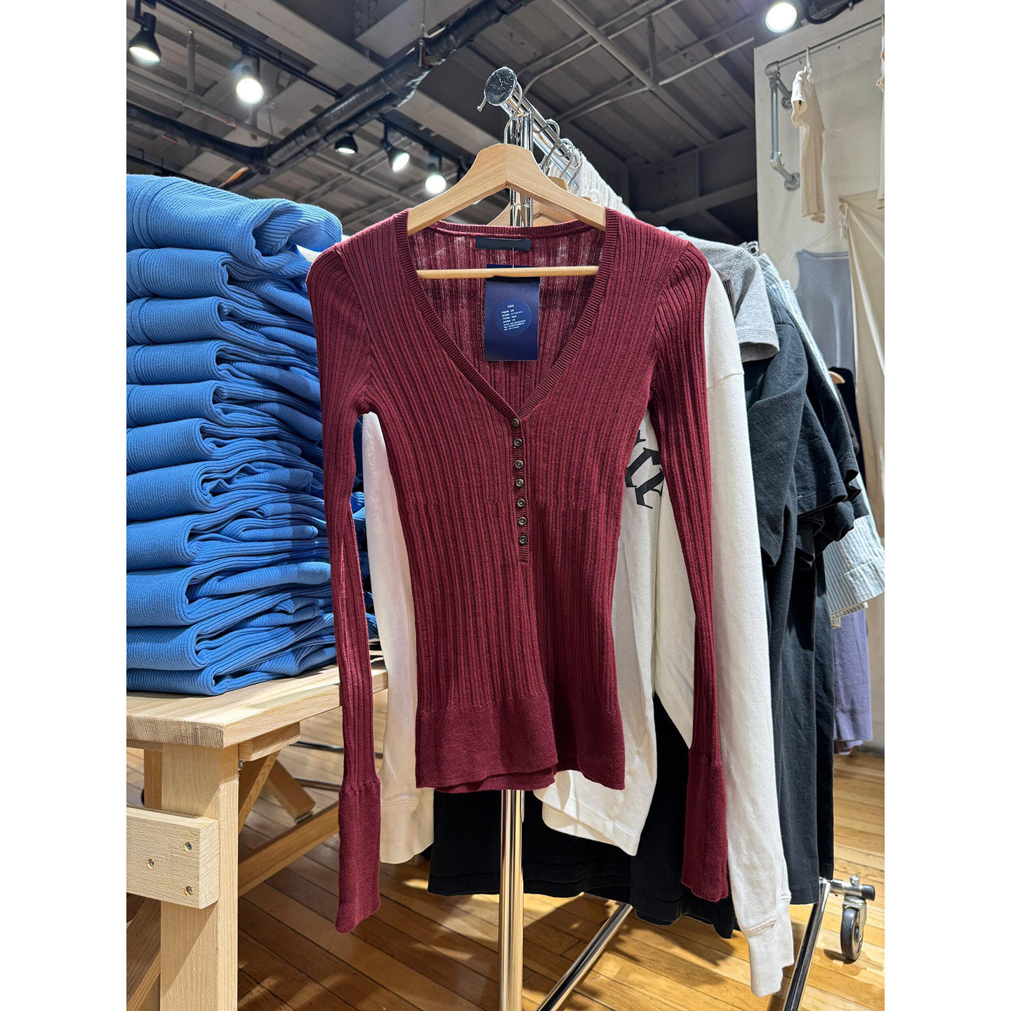 BM新款复古V领纽扣亨利衫上衣bm秋冬针织休闲显瘦打底百搭长袖T恤